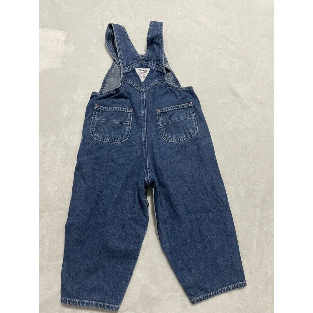 Oshkosh B'gosh Denim Jean Floral Overalls Size 3T Embroidered Cotton Vestbak